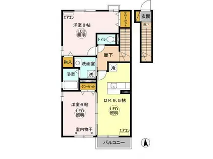 ROYAL GARDEN KANAI(2DK/2階)の間取り写真