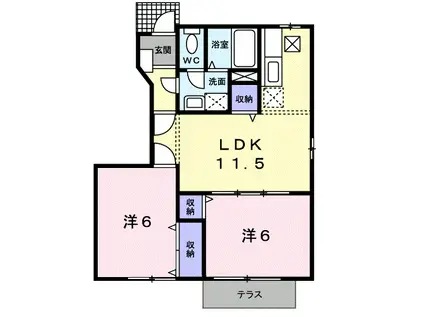 ヴィラソレイユC棟(2LDK/1階)の間取り写真