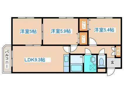 クレストテージ伏見(3LDK/4階)の間取り写真