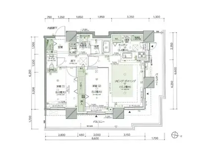 ブランズタワーアイム札幌大通公園(2LDK/8階)の間取り写真