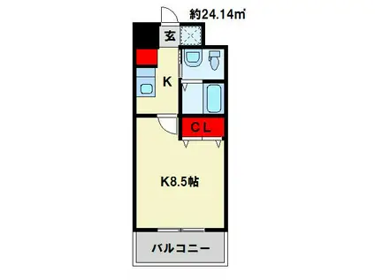 NO.65クロッシングタワー(1K/3階)の間取り写真
