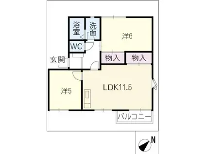 おーくたうん長久手 D棟(2LDK/2階)の間取り写真