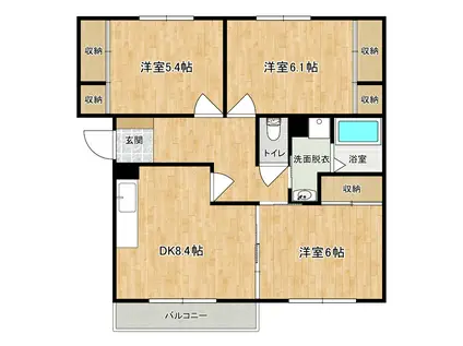 ニューエルディム御幸(3DK/2階)の間取り写真