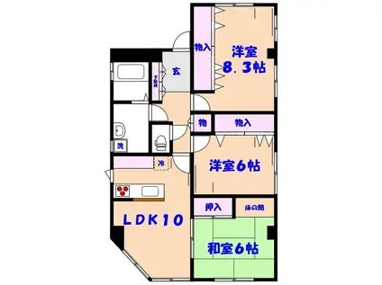 市川大洲マンション(3LDK/3階)の間取り写真