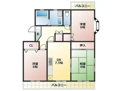 ルネッサンス雅 A棟(3DK/4階)の間取り写真