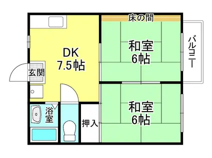 コスモヴィラ井上(2DK/2階)の間取り写真