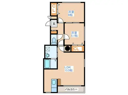 スカイパレスN21(2LDK/5階)の間取り写真