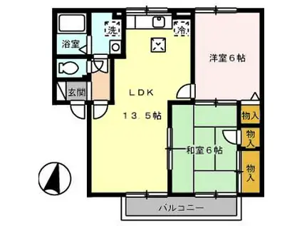 アムールE棟(2LDK/1階)の間取り写真