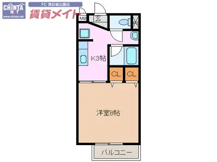 BONHEUR(1K/2階)の間取り写真