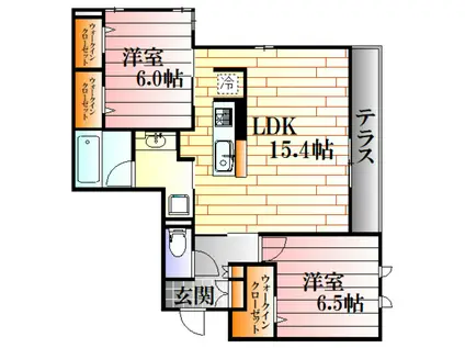 リベラII(2LDK/2階)の間取り写真