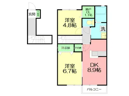 レイン・ツリー・ヴィレッジ(2DK/2階)の間取り写真