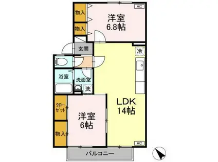 サンドミール(2LDK/2階)の間取り写真