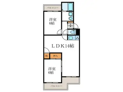 グランドール桂(2LDK/5階)の間取り写真
