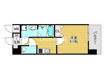 レジュールアッシュ天王寺クレア(1K/2階)の間取り写真