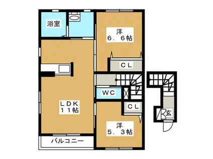 ブルーメII(2LDK/2階)の間取り写真