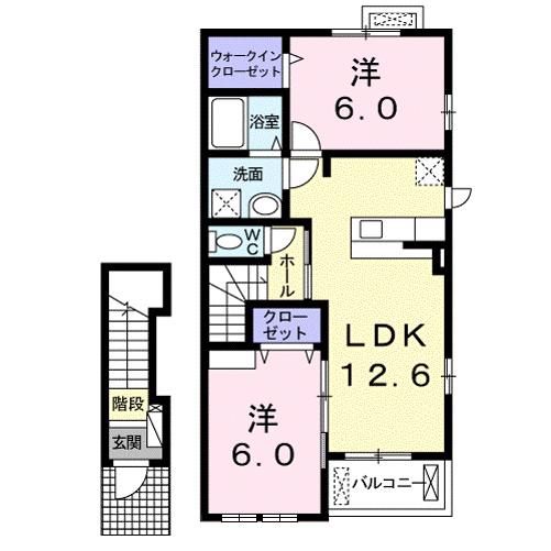 ニューフィルドI(2LDK/2階)の間取り写真