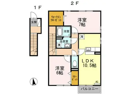 アクシス南島田 B棟(2LDK/2階)の間取り写真