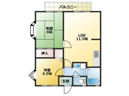 サウスヒルII(2LDK/2階)の間取り写真