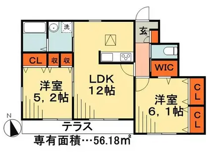 MAISON LIS BLANC(2LDK/2階)の間取り写真