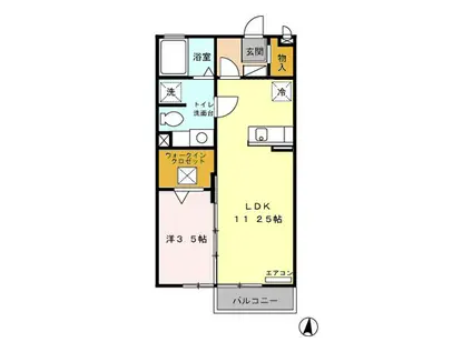 モナリエ春日 II棟(1LDK/1階)の間取り写真