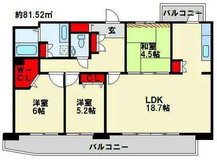 ブロッサムベルジュ戸畑(3LDK/7階)の間取り写真
