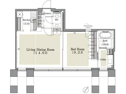 赤坂Kタワーレジデンス(1LDK/28階)の間取り写真