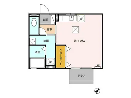 アクアヒルズ(ワンルーム/1階)の間取り写真