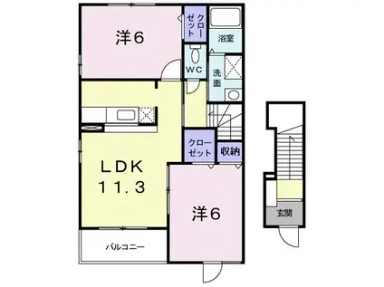 コートロベリア(2LDK/2階)の間取り写真