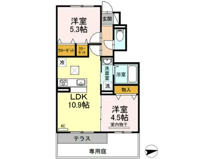 ディアコートN(2LDK/1階)の間取り写真