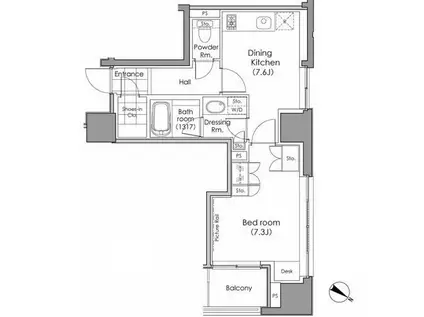 パークハビオ水天宮前(1DK/2階)の間取り写真