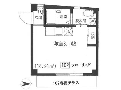 プリズムエイツー(ワンルーム/1階)の間取り写真