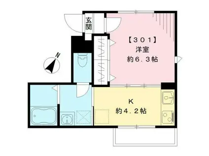 ルーム南麻布(1K/3階)の間取り写真