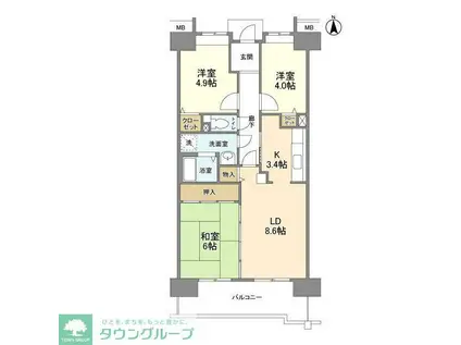 アーバンドエル八事石坂(3LDK/8階)の間取り写真