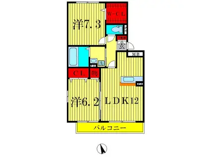 アルシュ相(2LDK/2階)の間取り写真