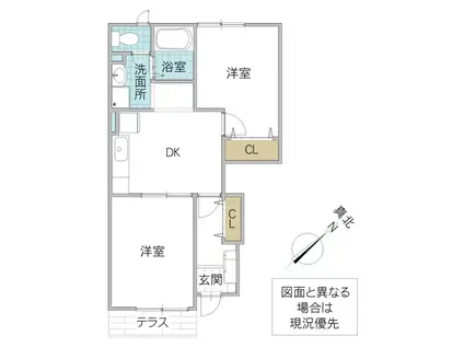 カルフール(2DK/1階)の間取り写真