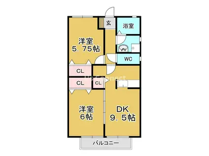 ハイツヴューB棟(2DK/2階)の間取り写真