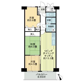 ライオンズマンション八事ガーデン 壱番館(3LDK/9階)の間取り写真