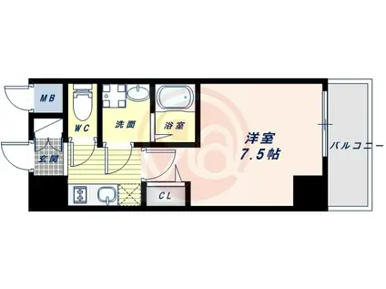 ララプレイス四天王寺前夕陽ヶ丘プルミエ(1K/1階)の間取り写真