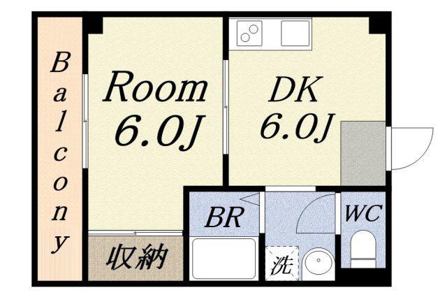 ラビアンローズ(1DK/4階)の間取り写真