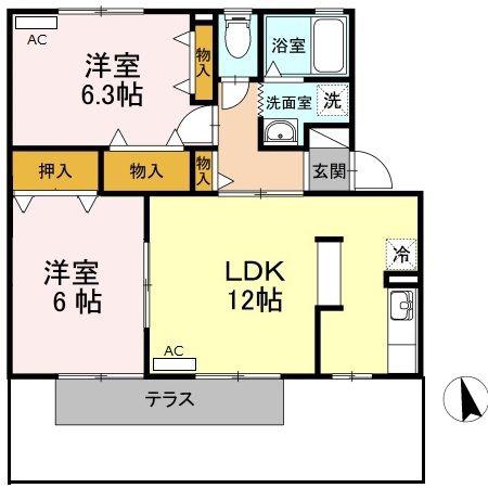 シャンテラヴィ八幡N棟(2LDK/1階)の間取り写真