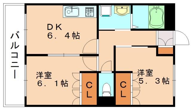 レインボーサンリッチ(2DK/2階)の間取り写真
