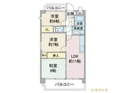 グランデージ竹越(3LDK/3階)の間取り写真