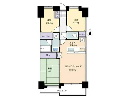 リーベスト本厚木(3LDK/9階)の間取り写真