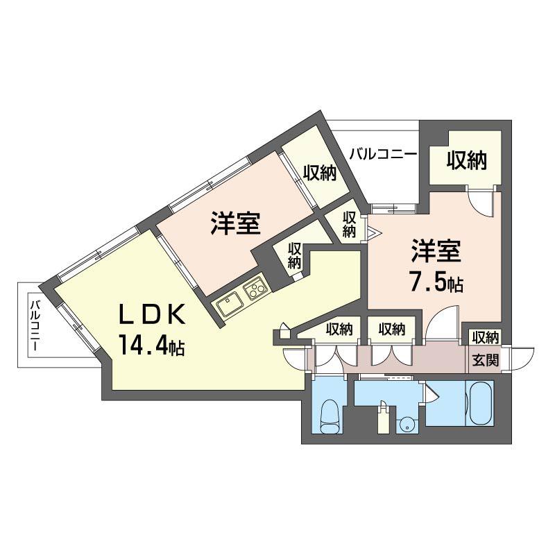 イリップス船堀(2LDK/5階)の間取り写真