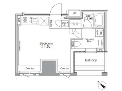 ザ・パークハビオソーホー横浜関内(ワンルーム/2階)の間取り写真