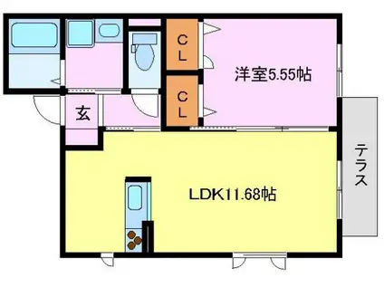 シャーメゾンフルール(1LDK/1階)の間取り写真