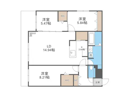 ビッグレジデンス円山宮ヶ丘(3LDK/1階)の間取り写真