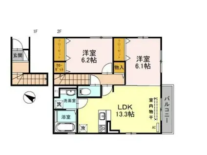 GIBBOUS HOUSE 十三夜(2LDK/2階)の間取り写真