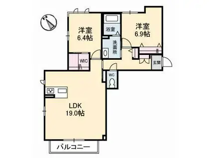 グランベレオ引野(2LDK/2階)の間取り写真