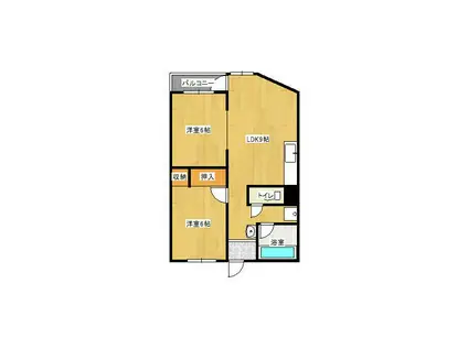 健軍エルイービル飛鳥(2LDK/4階)の間取り写真